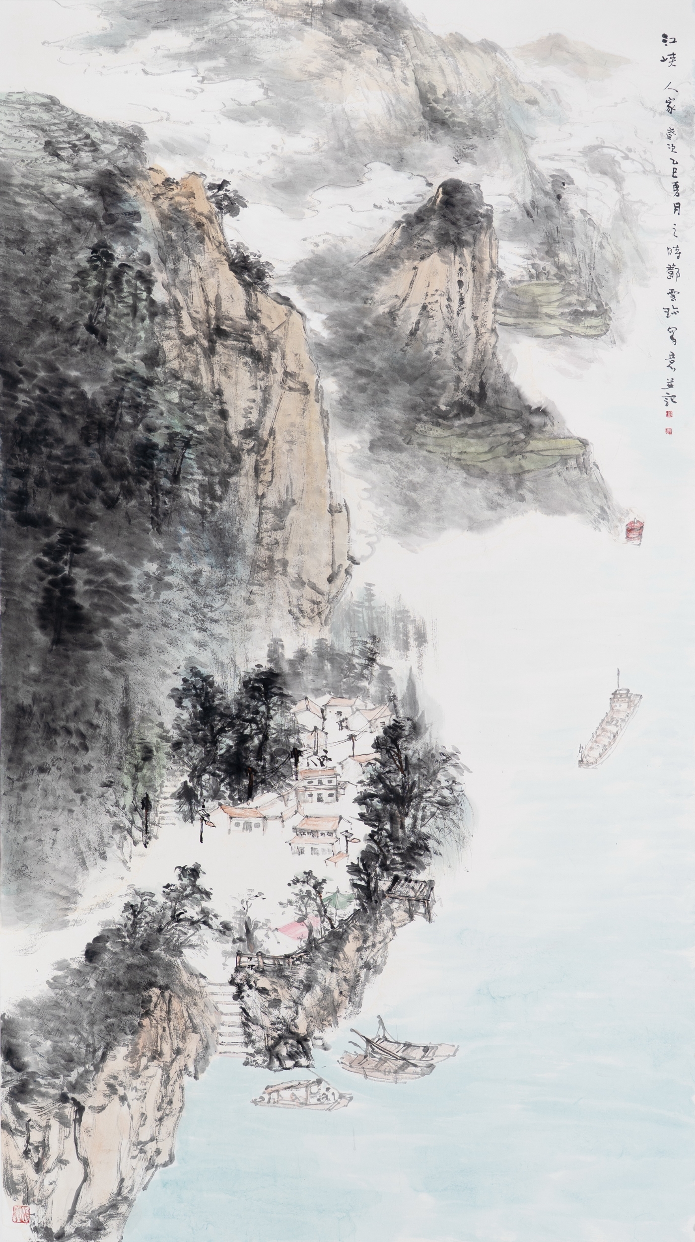 鄧云珍《江峽人家》180cmx96cm 