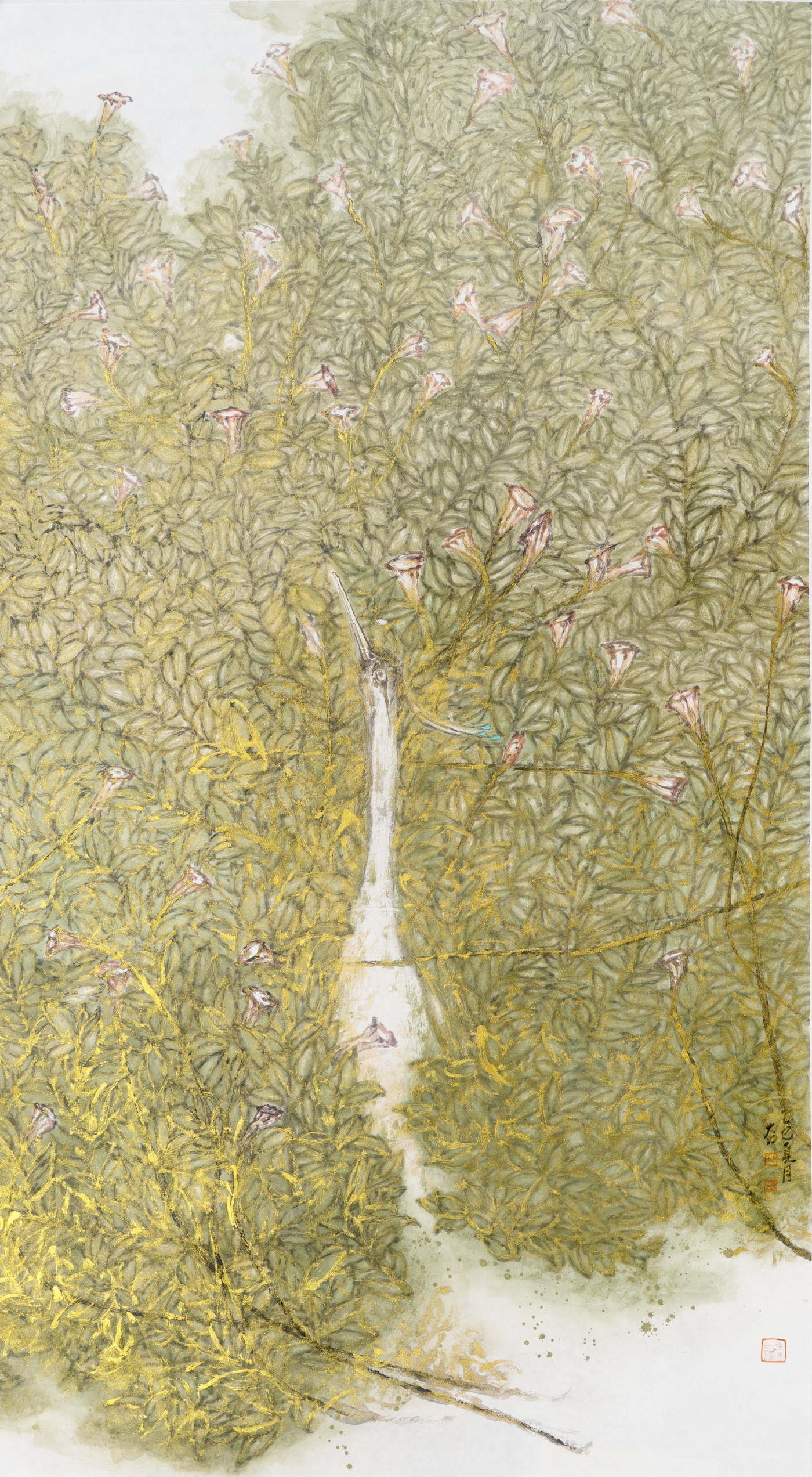 李勝利《江花伴羽·生態(tài)華章》180cmx96cm