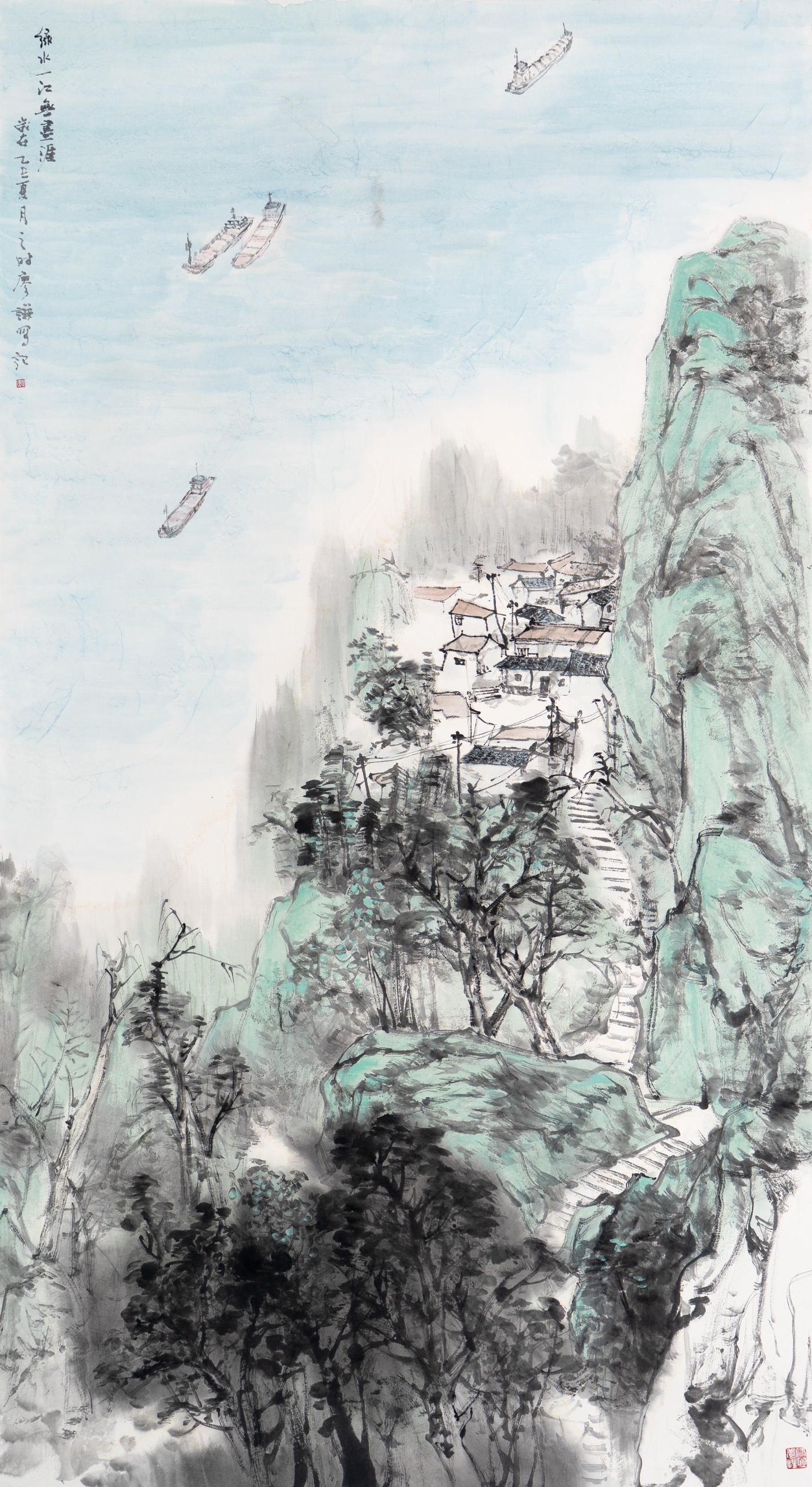 廖謙《綠水一江無盡涯》180cmx96cm