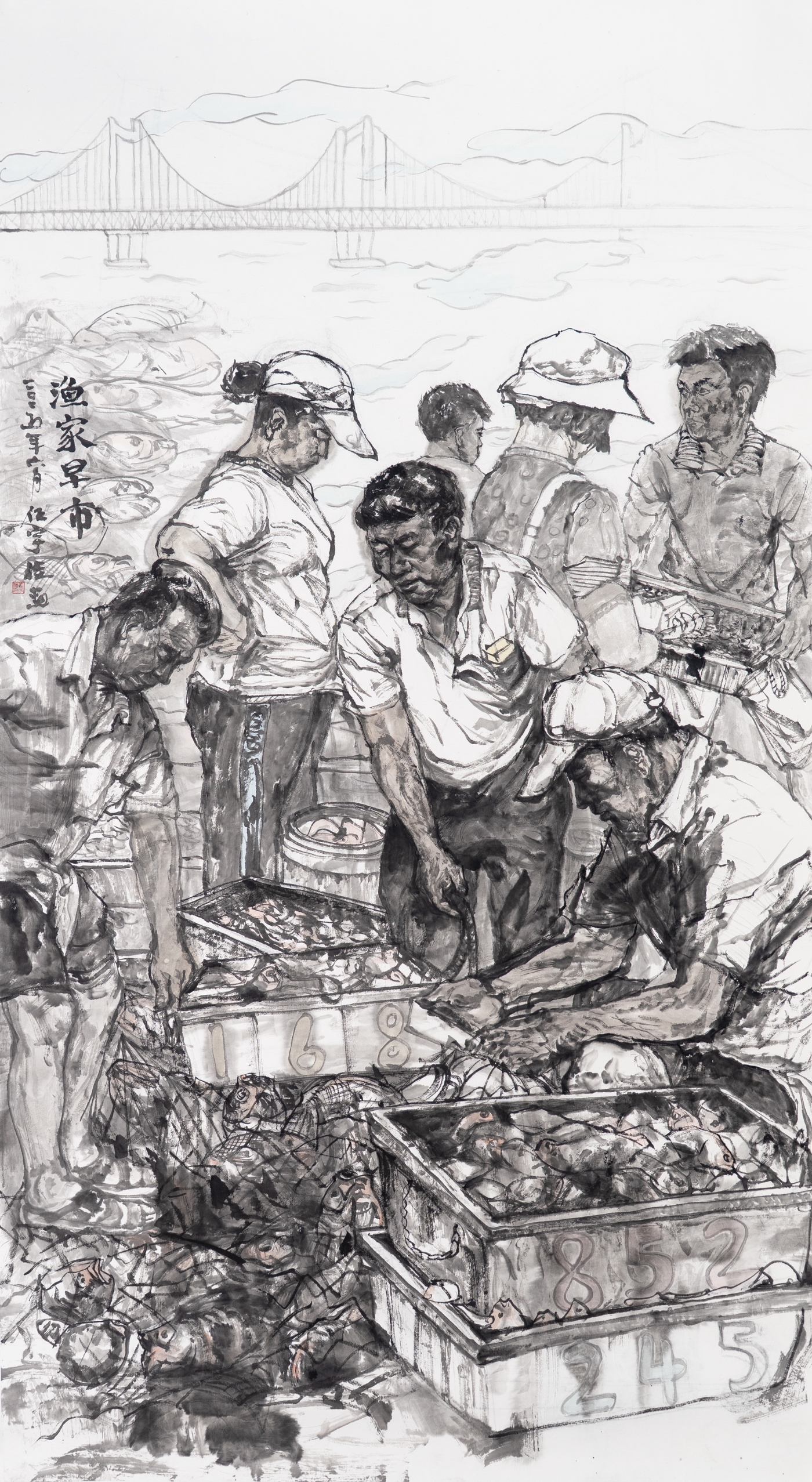 任宇佳《漁家早市》180cmx96cm