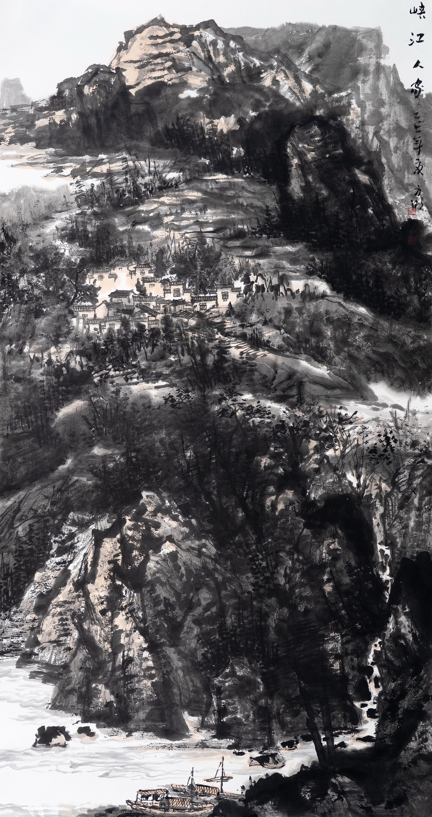 葉方明《峽江人家》180cmx96cm