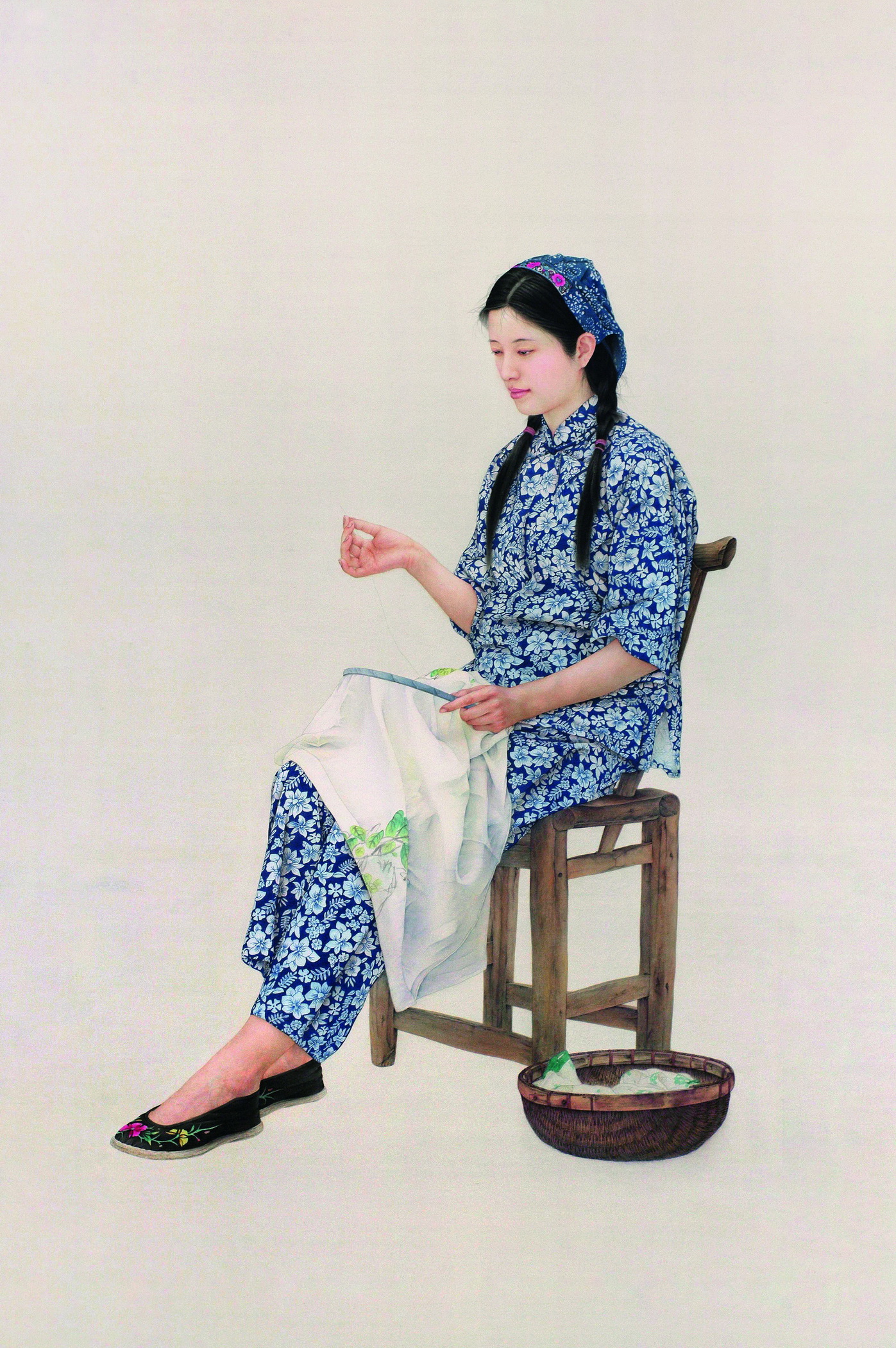 《藍花花》工筆畫 187cm×103cm， 紙本， 2010年創(chuàng)作。