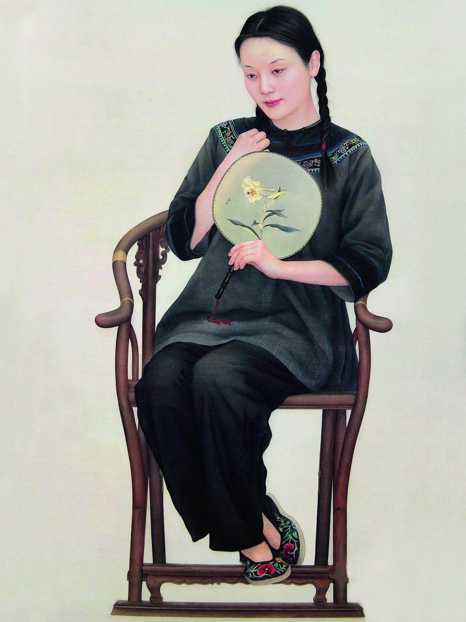 工筆畫《百合》186X103CM，紙本，2012年。