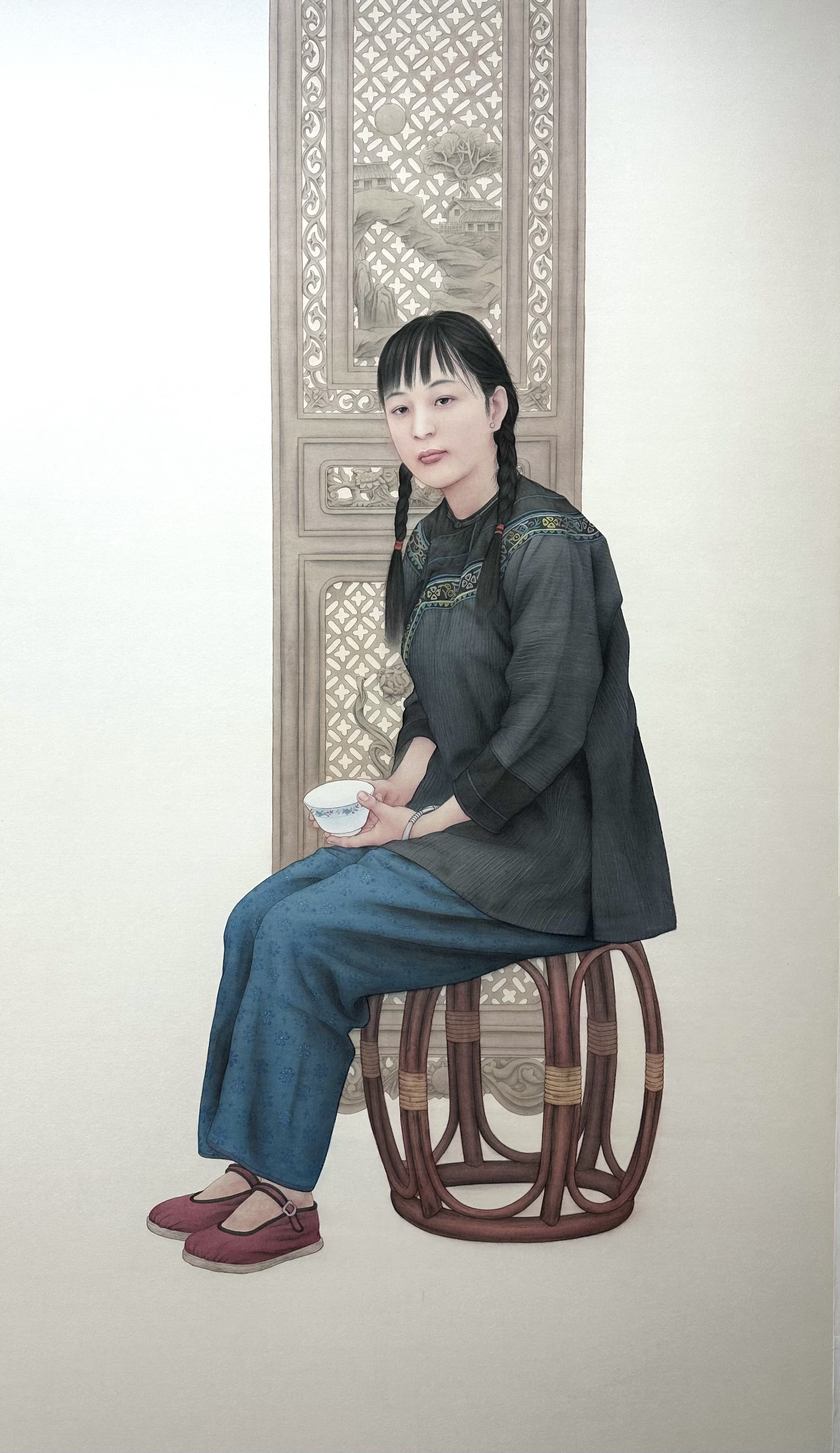 工筆畫《屏》紙本，180cmX97cm,2024年創(chuàng)作。