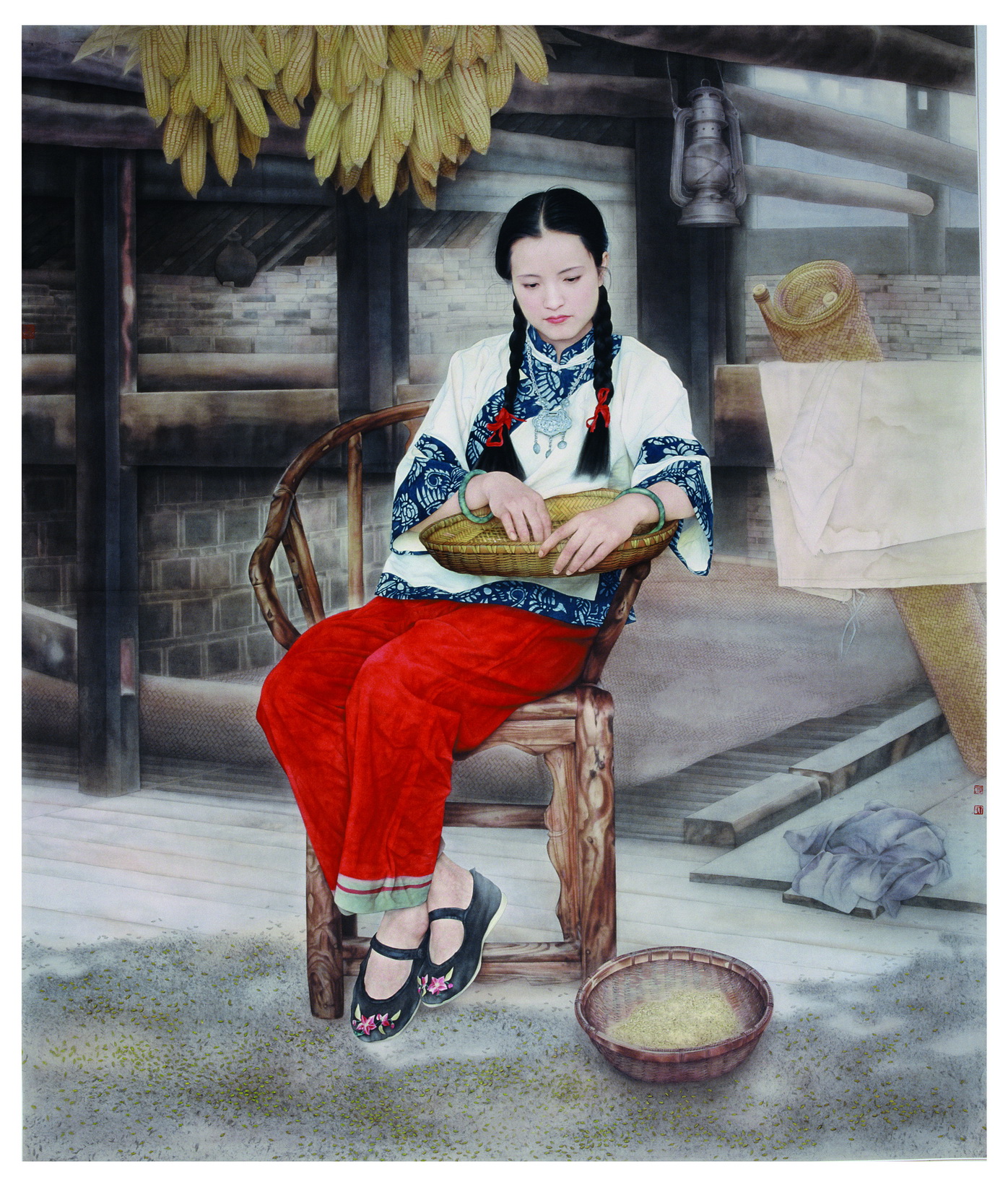 工筆畫《銀鎖》186X160CM，紙本，1999年創(chuàng)作。