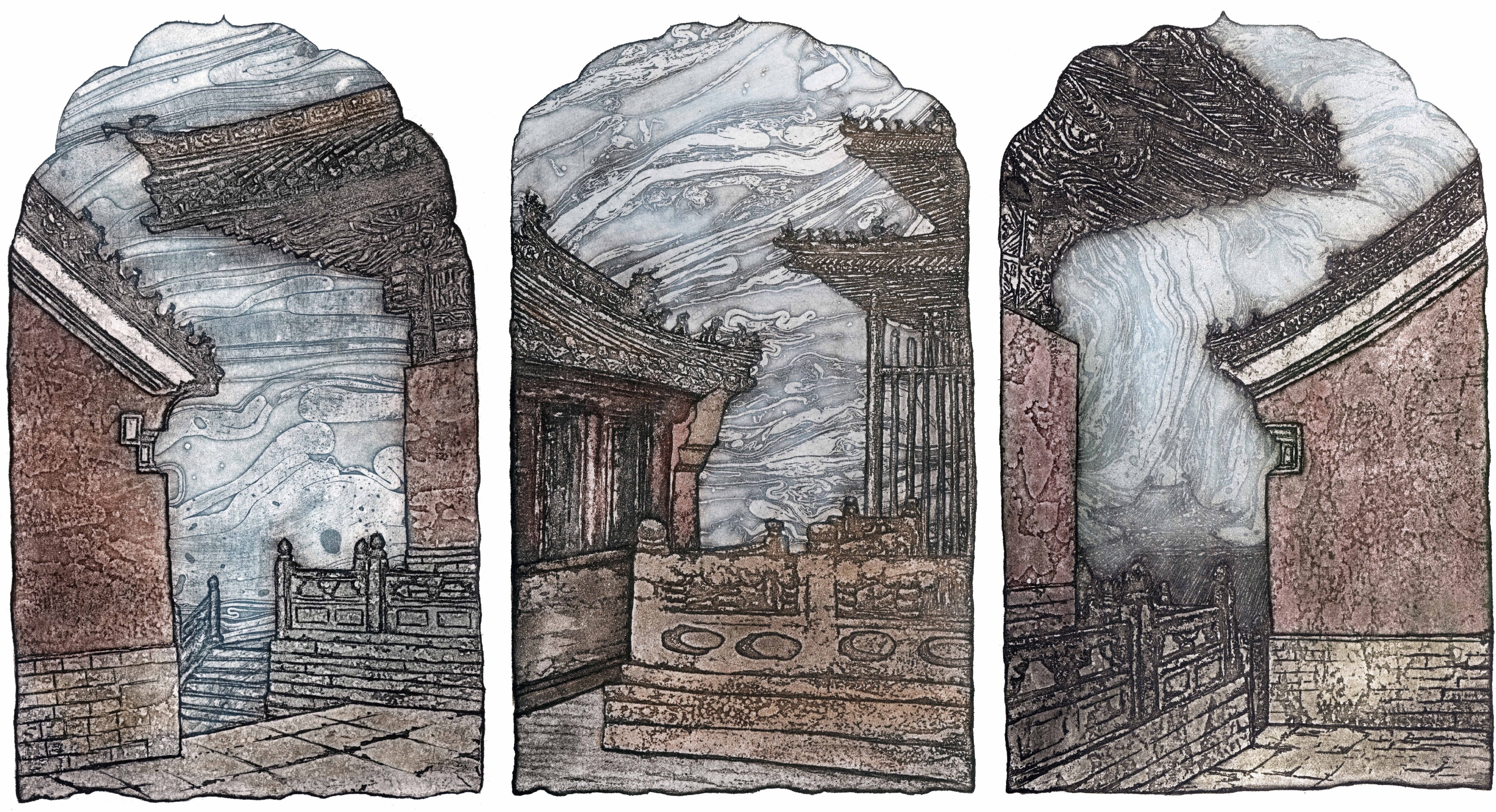 197李芙淥  太和宮浮嵐 絲網(wǎng)版畫40X60