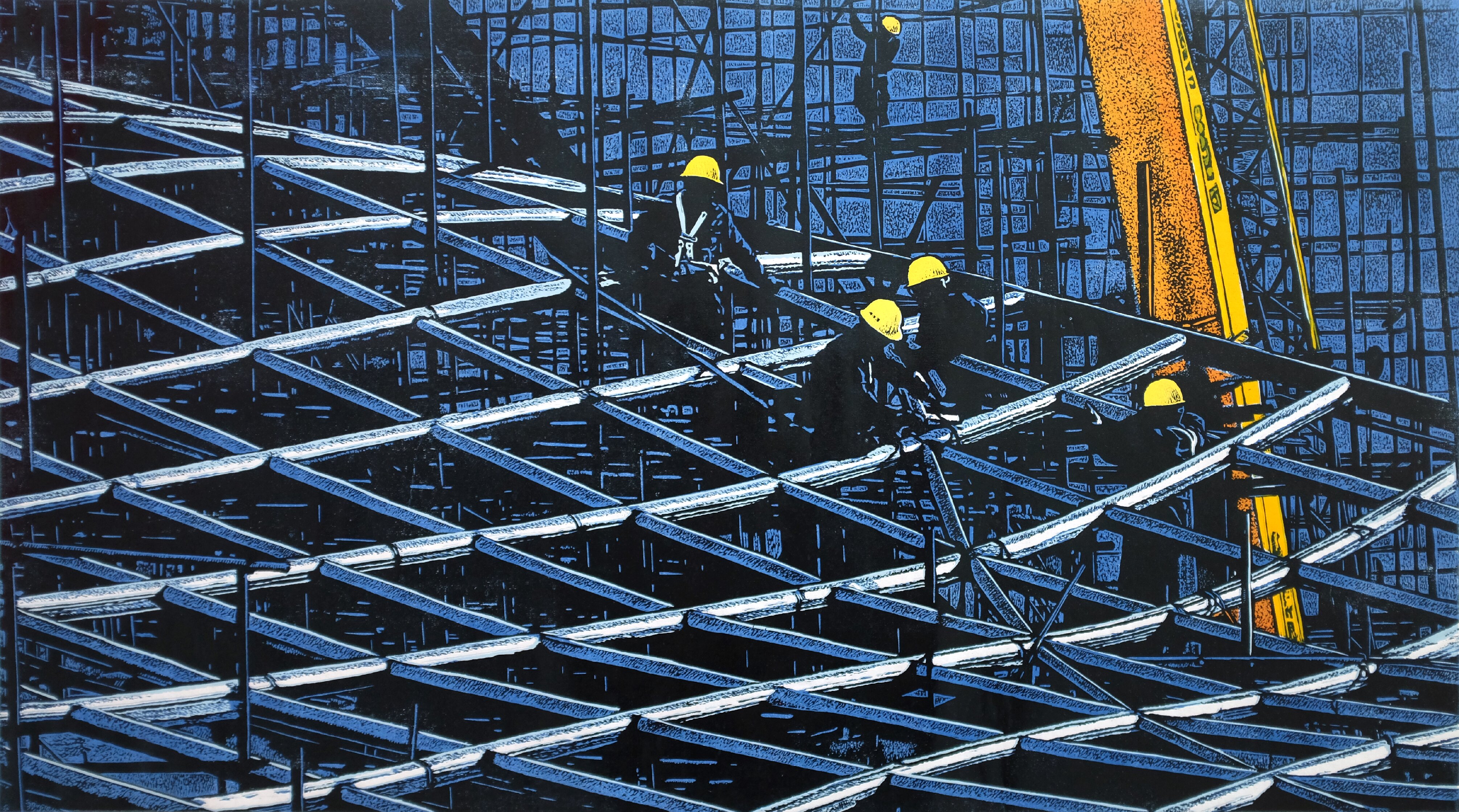 233梁軍+點與線+套色木刻+90x50cm