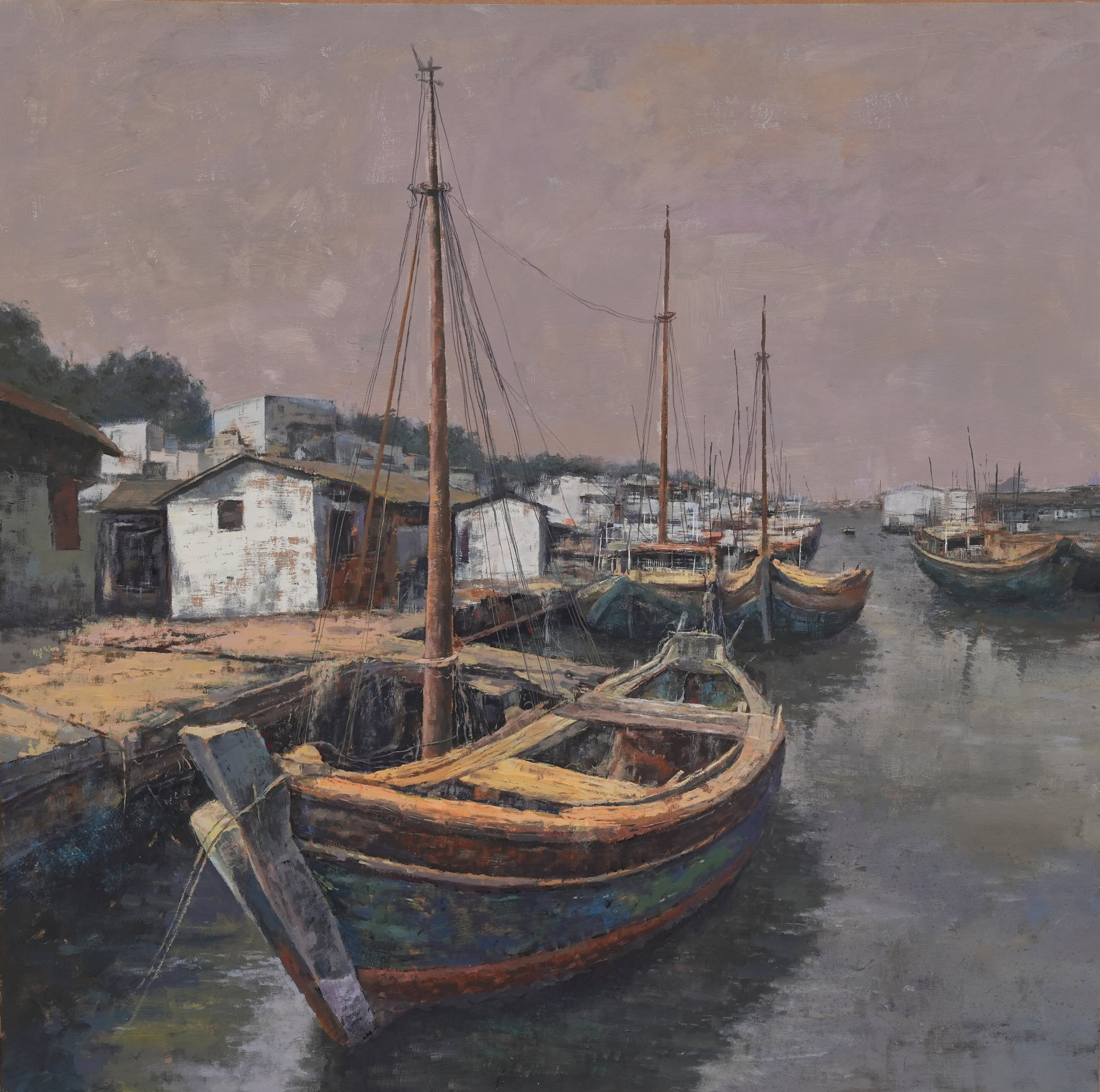 272龍麗蓉《泊舟圖》、水粉 、80X80CM