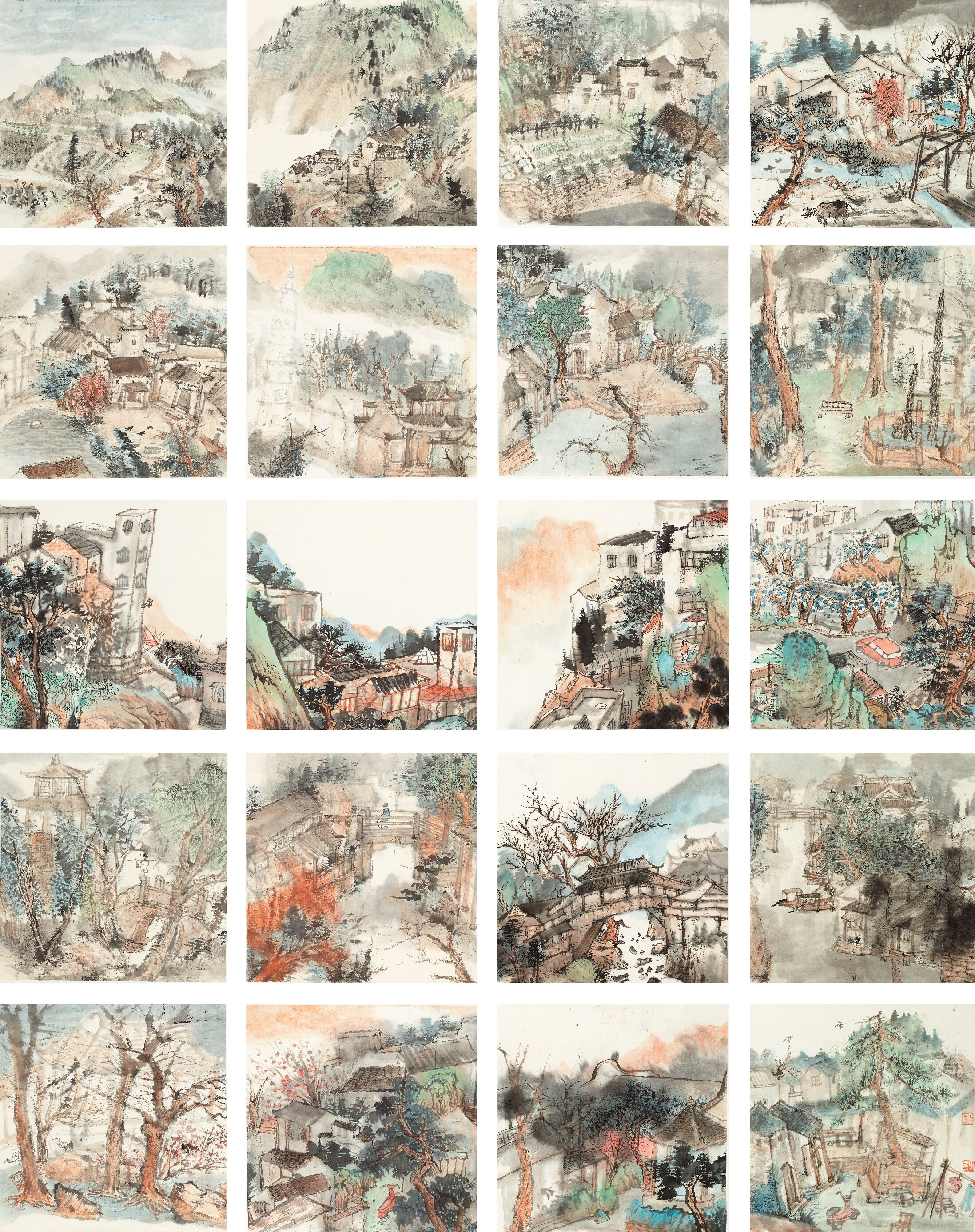 354田志芳《 陽光下的故鄉(xiāng)情》國畫 宣紙 177CMX140CM