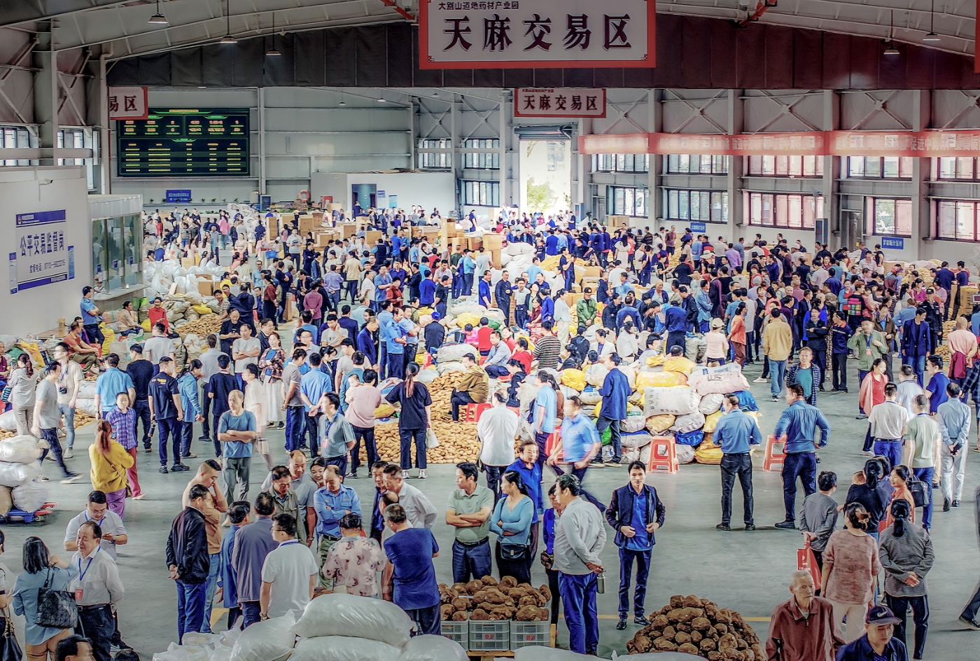 姚炳國(guó)《客商云集的藥材市場(chǎng)》